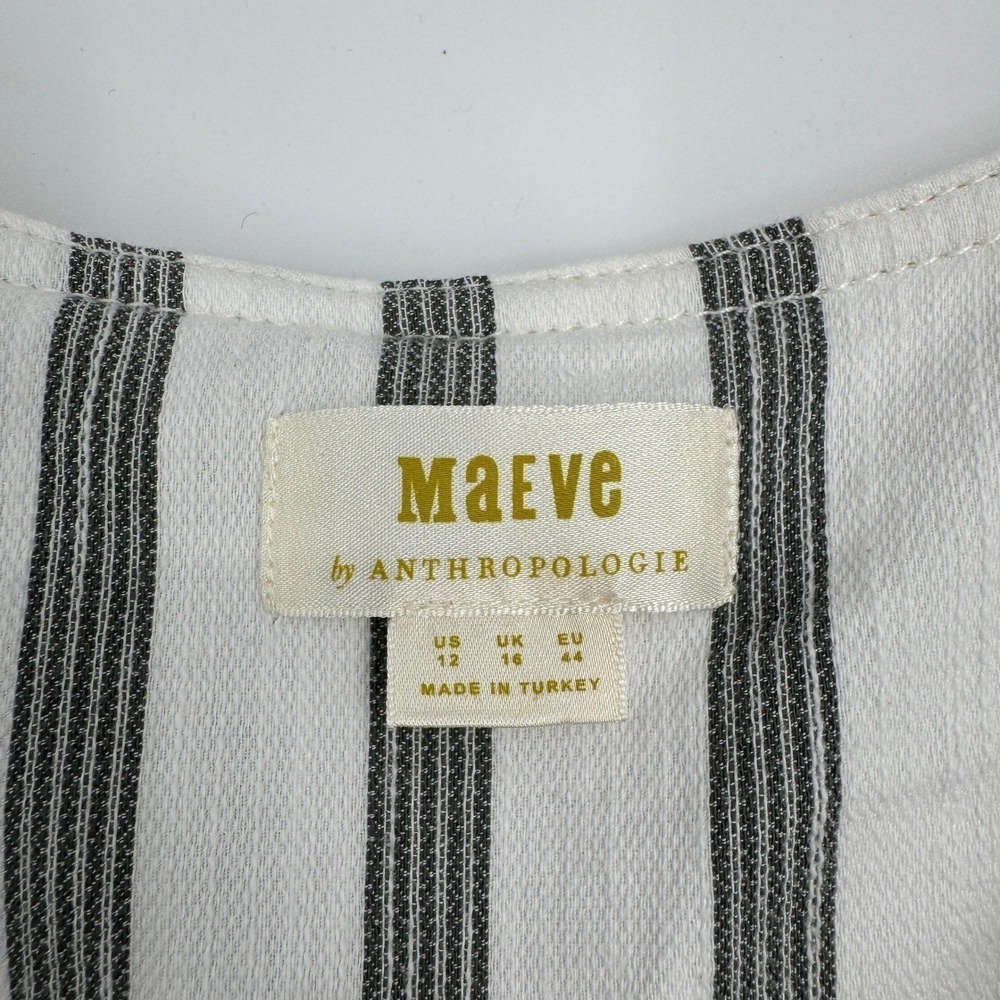 Maeve Anthropologie Striped Dress 12 Button Front Sleeveless Pockets Midi Casual - Picture 8 of 9